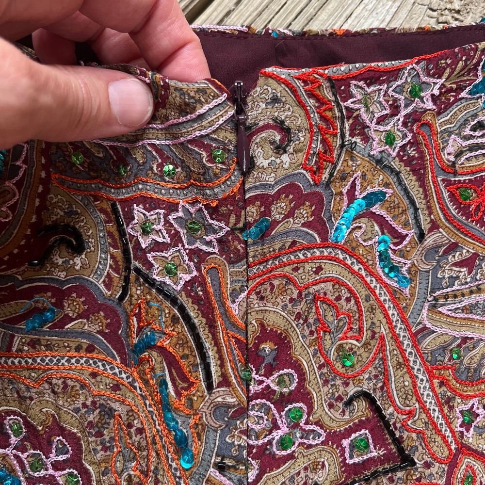 Cache Women's Vintage Sequined Boho Pants 100% Silk Size 2 - Picture 5 of 13